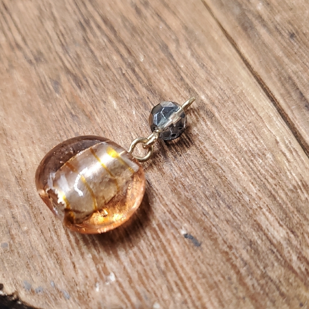 Elegant Glass Pendant with Gold and Black Beads P279